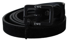 Costume National Black Leather Velvet Buckle Waist Belt -   -  Costume National.