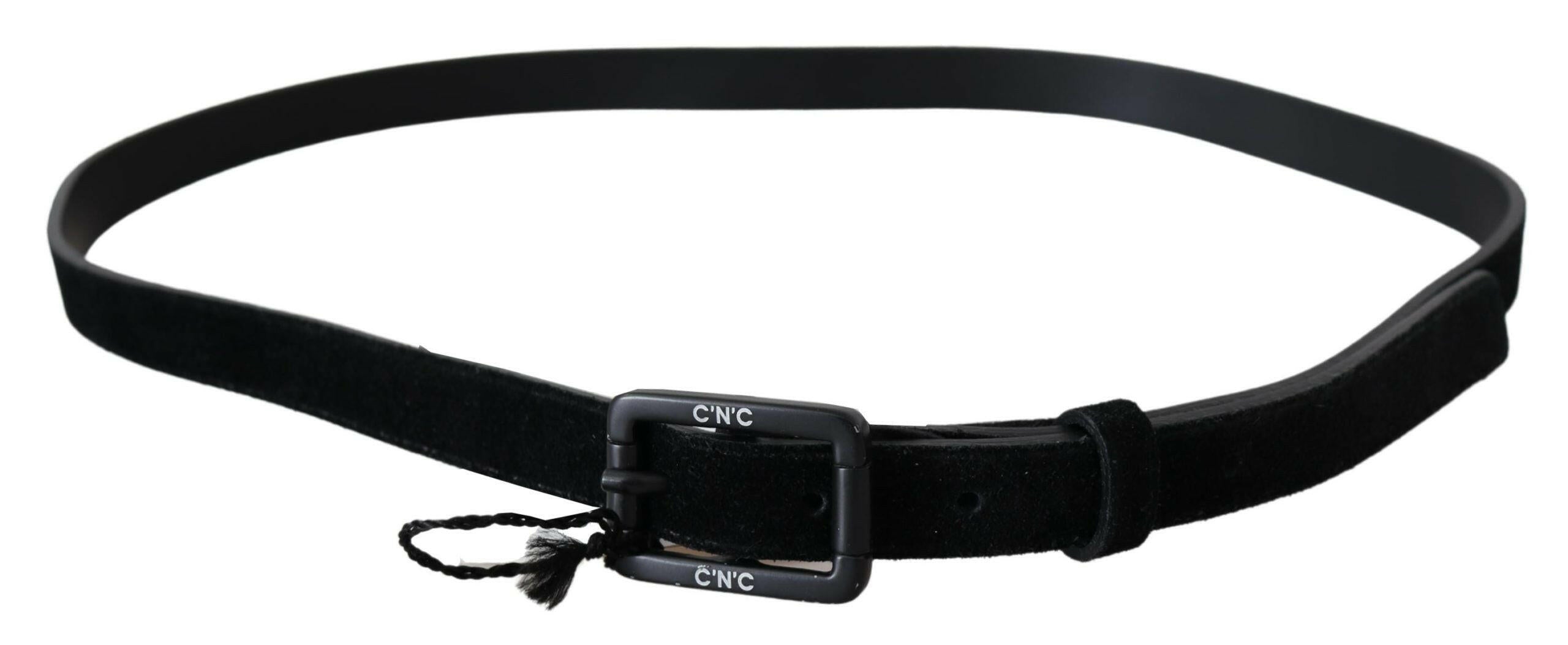 Costume National Black Leather Velvet Buckle Waist Belt -   -  Costume National.