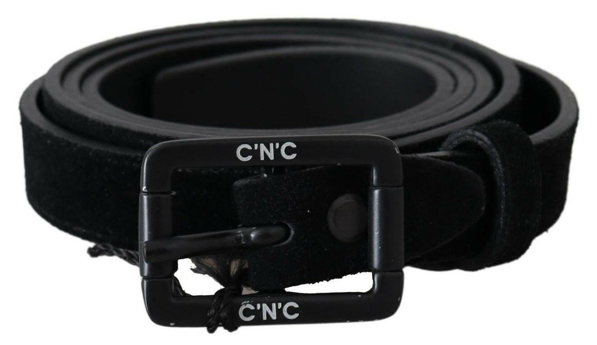 Costume National Black Leather Velvet Buckle Waist Belt -   -  Costume National.