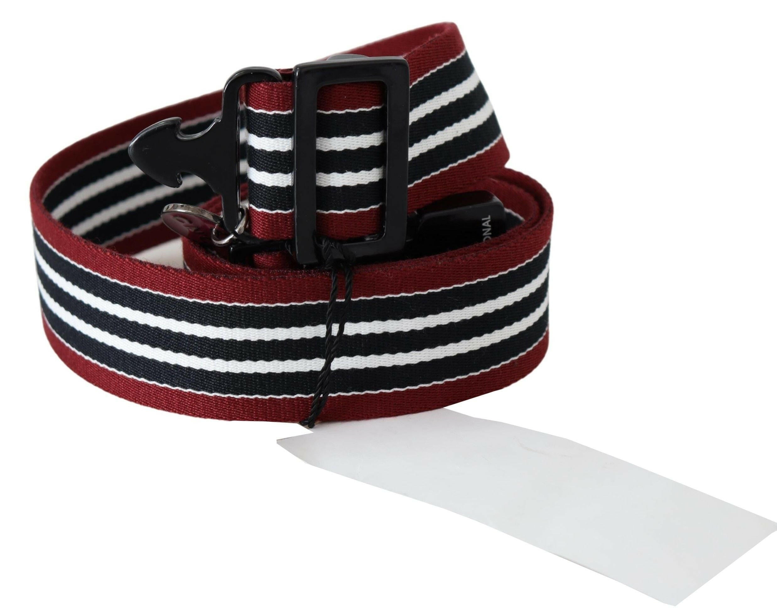 Costume National Maroon Black Stripe Silver Black Buckle Belt -   -  Costume National.