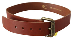 Just Cavalli Brown Leather Logo Bronze Rustic Metal Buckle Belt -   -  Just Cavalli.
