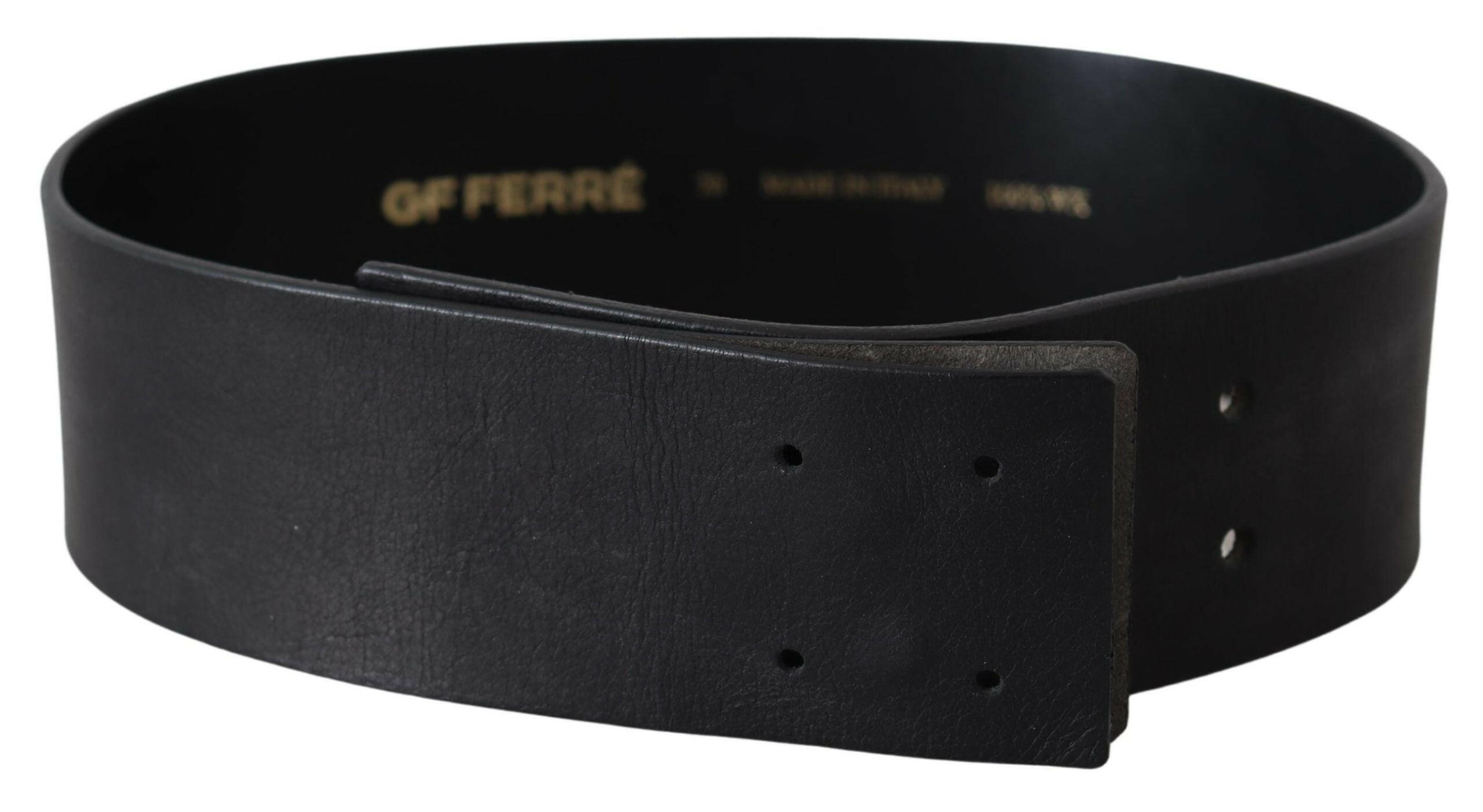 GF Ferre Black Genuine Leather Wide Logo Waist Belt -   -  GF Ferre.