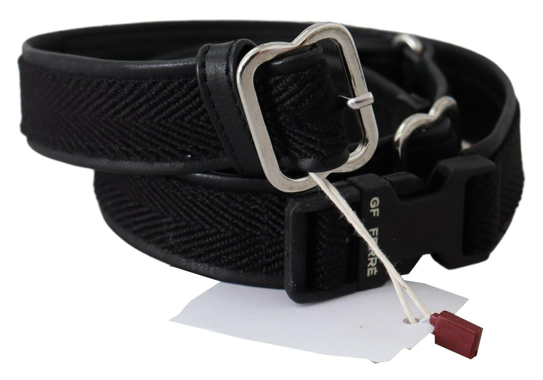 GF Ferre Black Leather Silver Chrome Metal Buckle Belt -   -  GF Ferre.