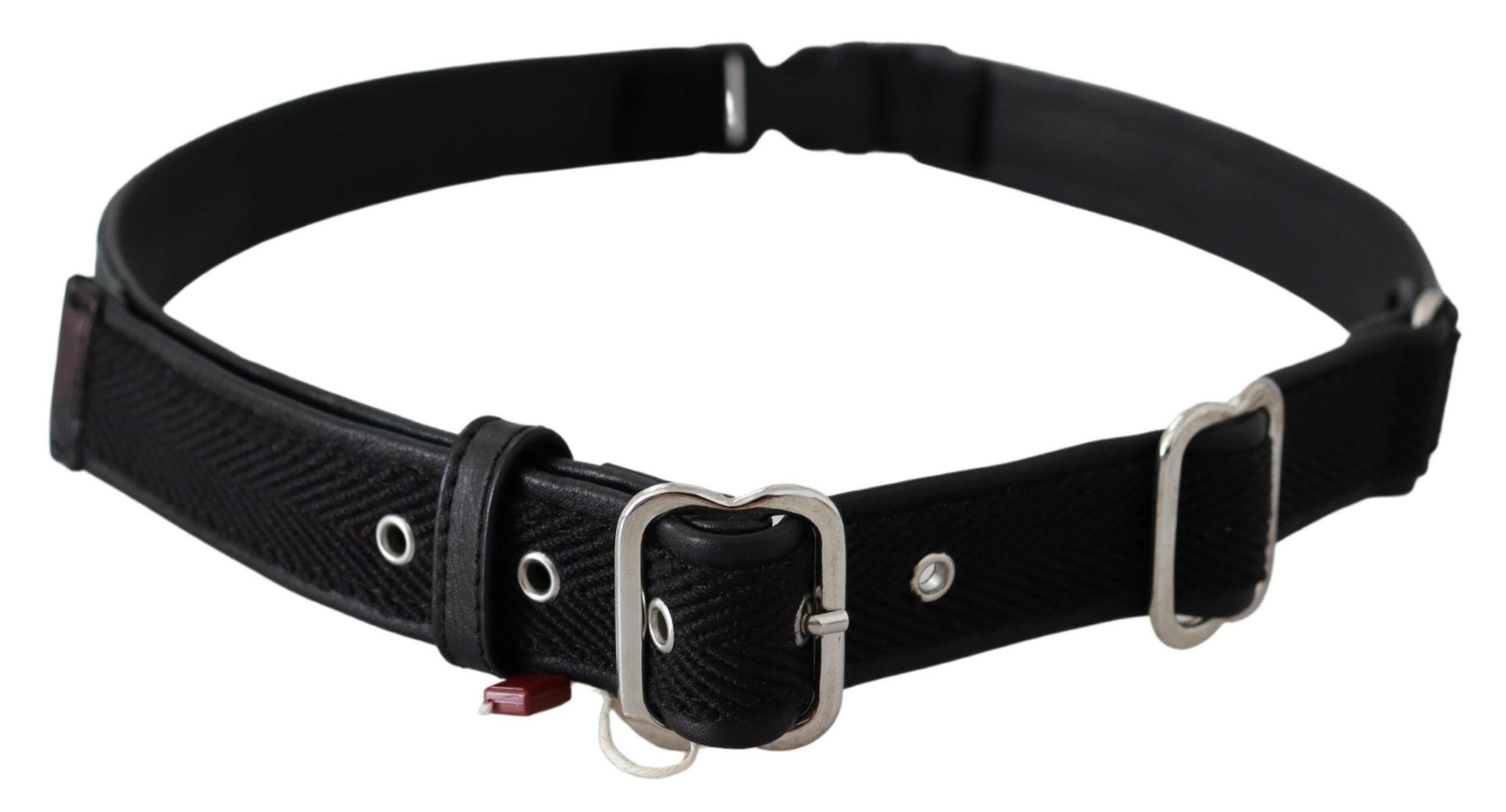 GF Ferre Black Leather Silver Chrome Metal Buckle Belt -   -  GF Ferre.