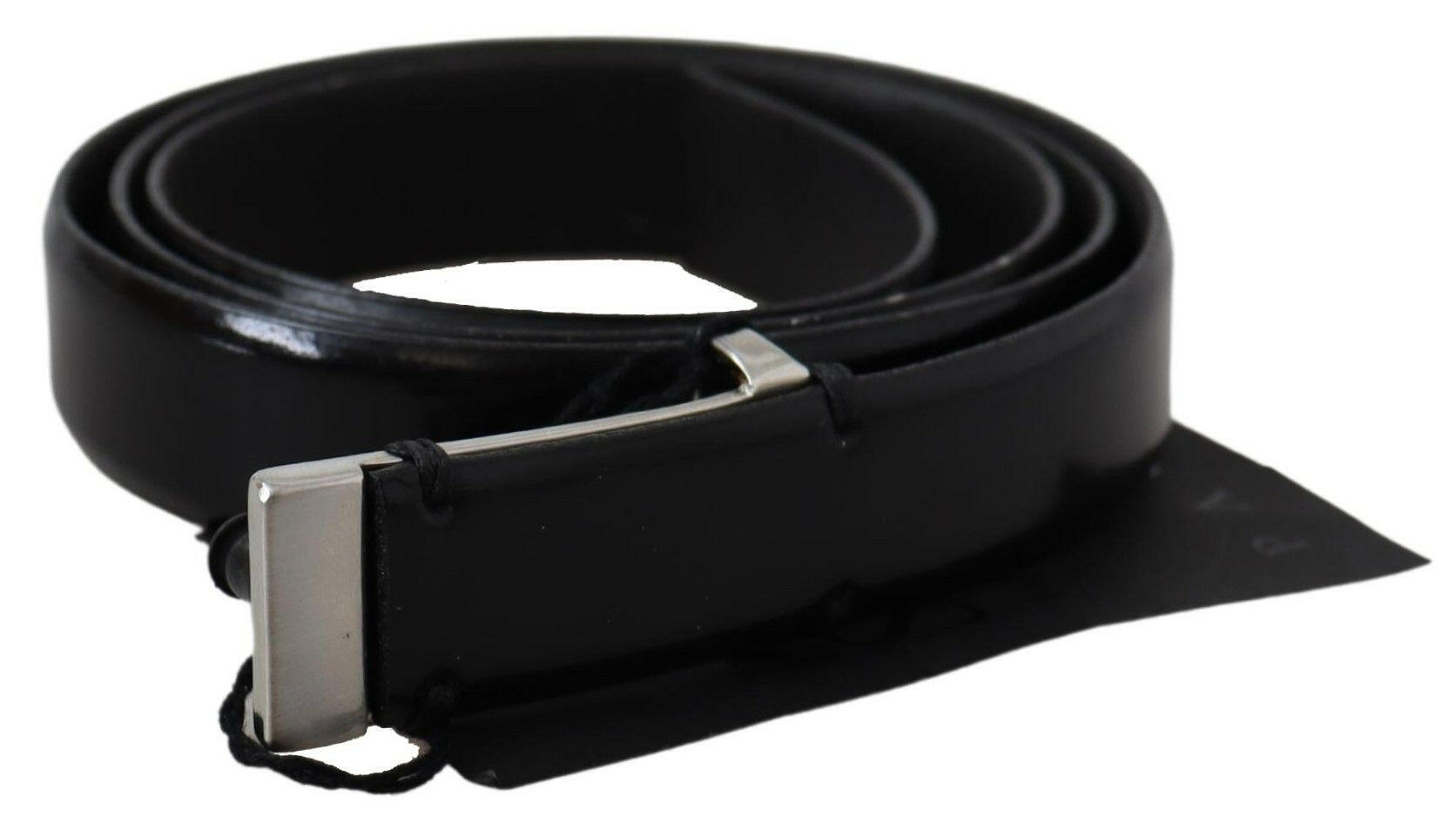 PLEIN SUD Black Leather Silver Chrome Metal Buckle Belt -   -  PLEIN SUD.
