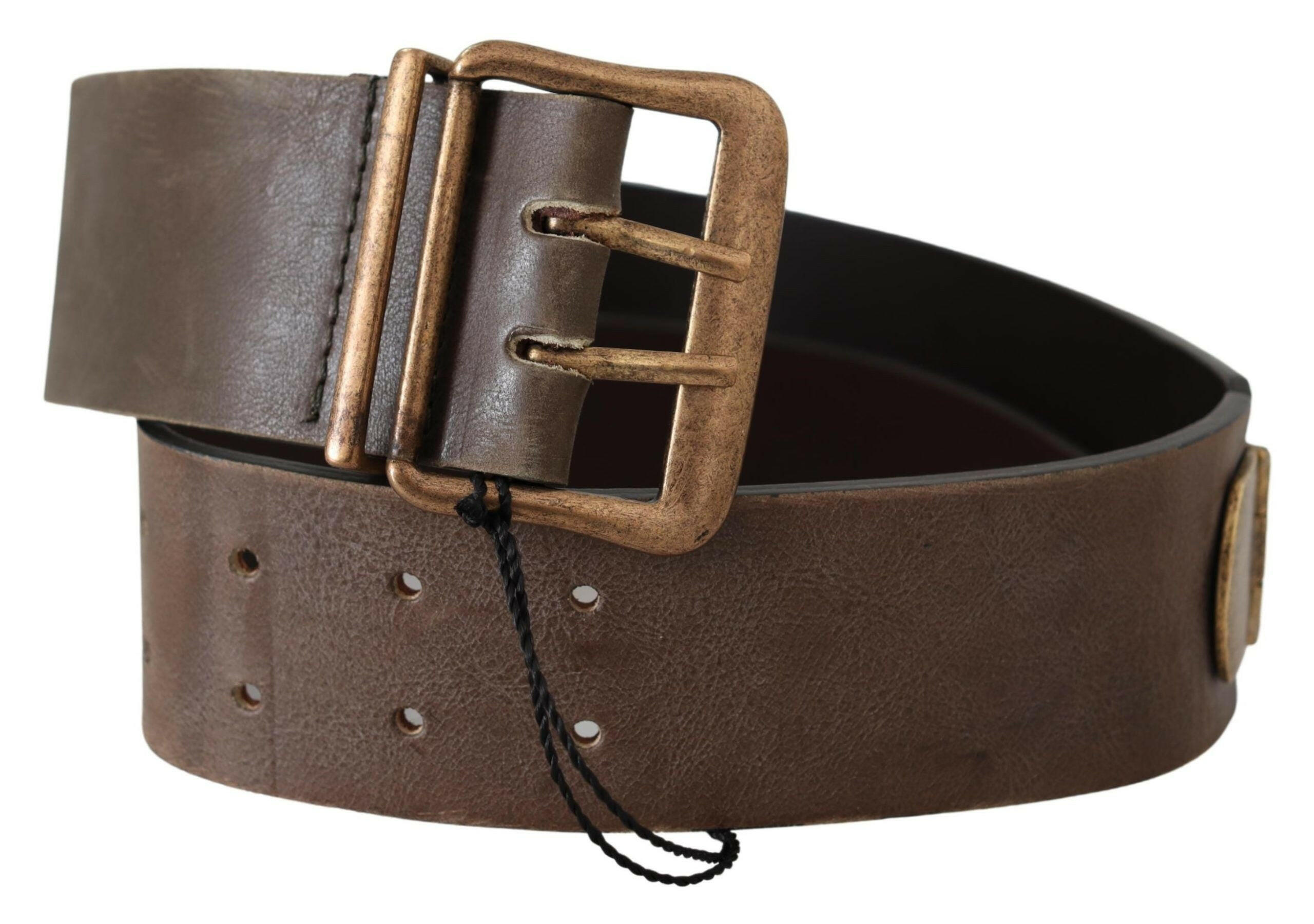 Ermanno Scervino Brown Leather Wide Bronze Buckle Waist Belt -   -  Ermanno Scervino.