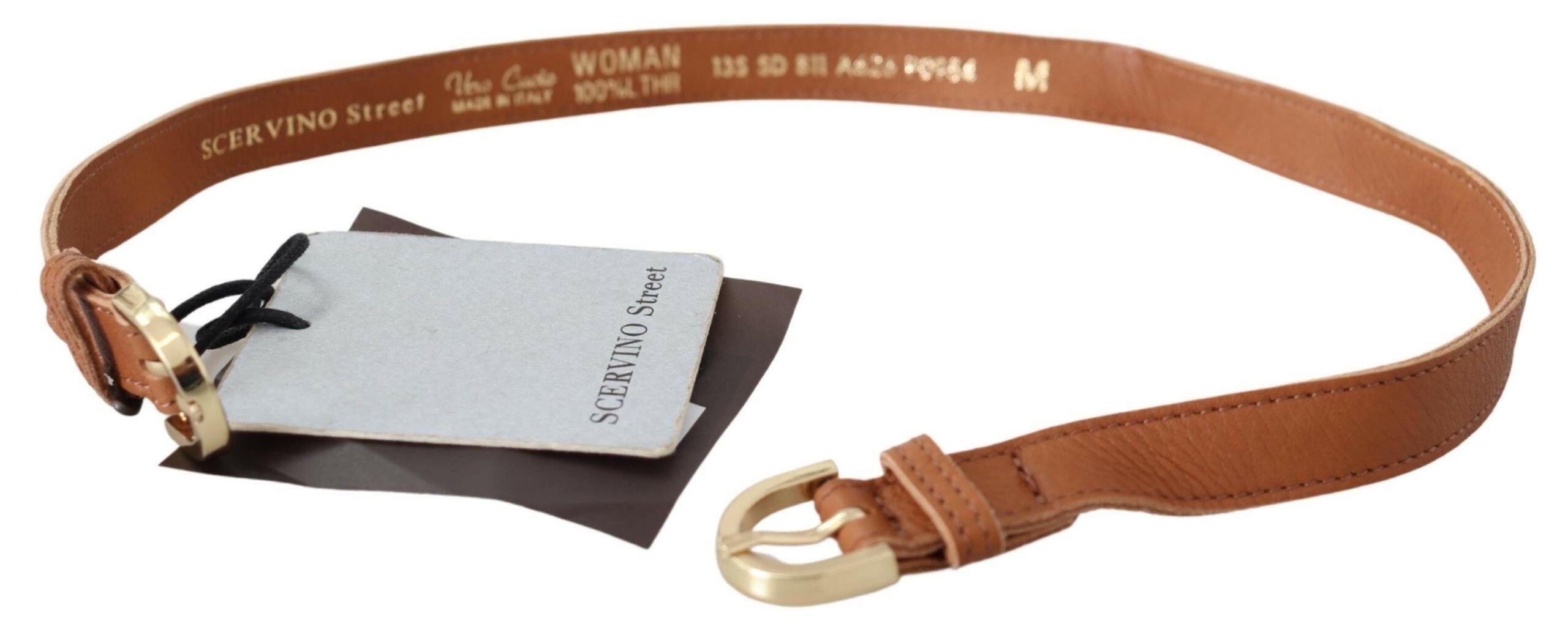 Scervino Street Light Brown Leather Gold Double Buckle Waist Belt -   -  Scervino Street.