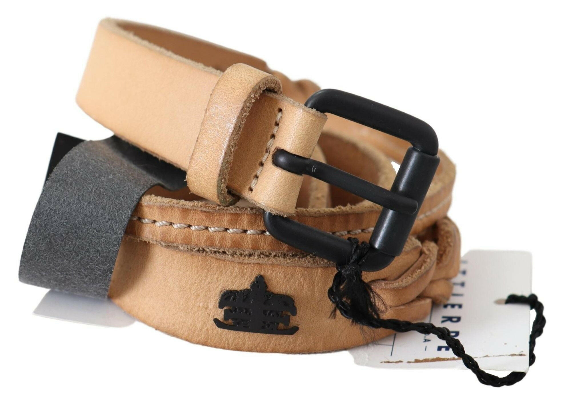 Scervino Street Light Brown Slim Leather Black Logo Buckle Belt Belt -   -  Scervino Street.