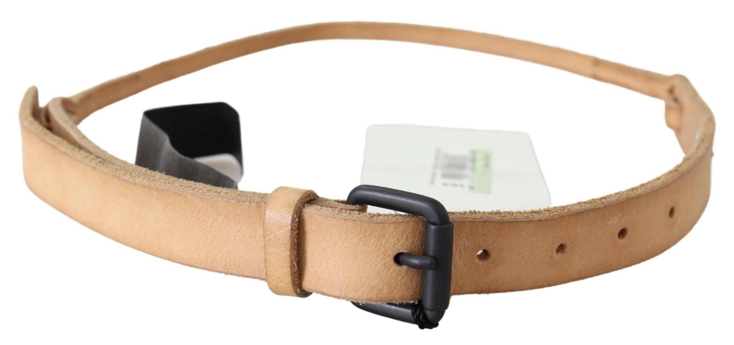 Scervino Street Light Brown Slim Leather Black Logo Buckle Belt Belt -   -  Scervino Street.