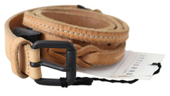 Scervino Street Light Brown Slim Leather Black Logo Buckle Belt Belt -   -  Scervino Street.