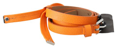 Scervino Street Orange Tangerine Leather Slim Silver Metal Buckle Belt -   -  Scervino Street.
