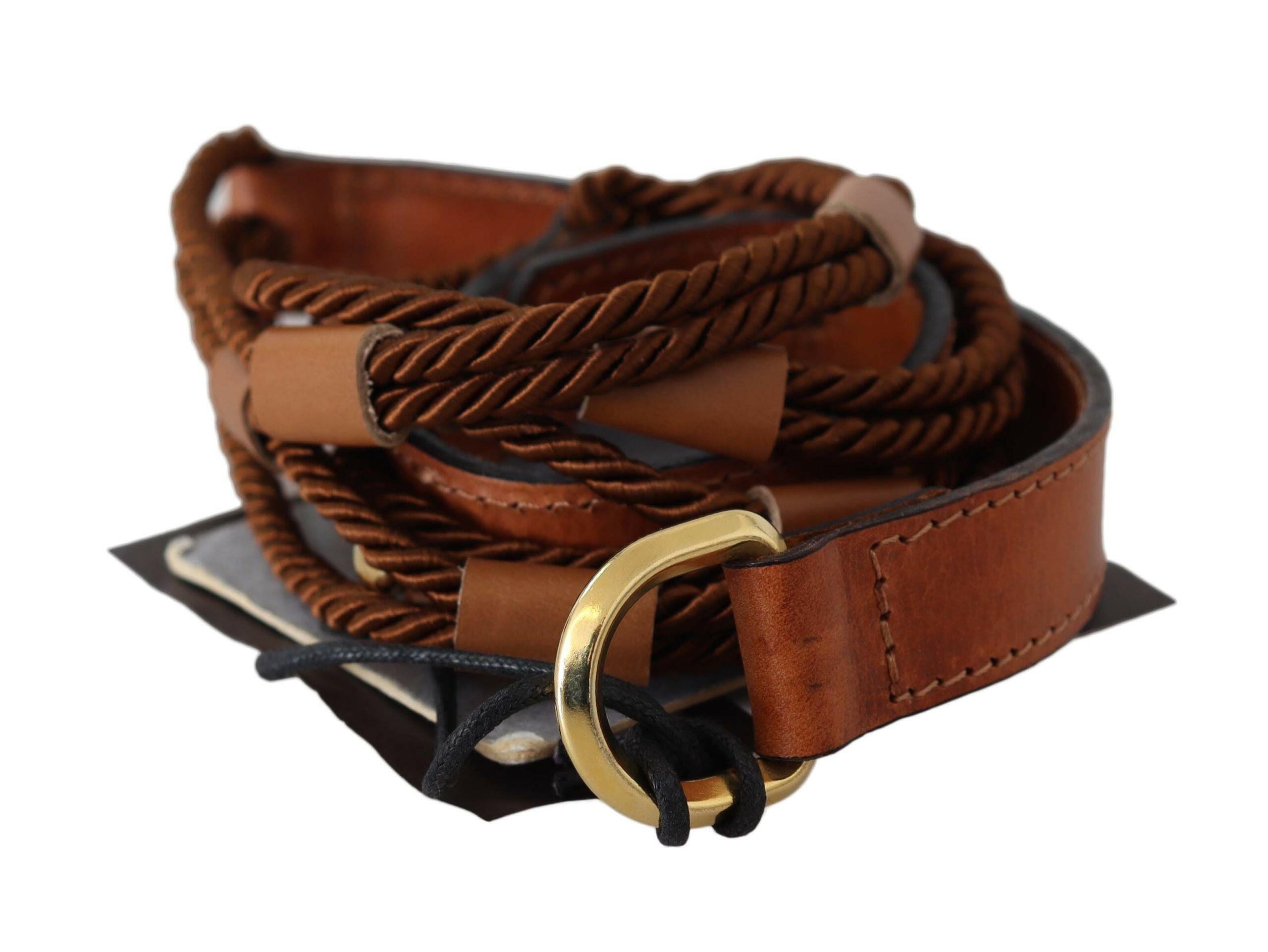 Scervino Street Brown Leather Braided Rope Gold Buckle  Belt -   -  Scervino Street.