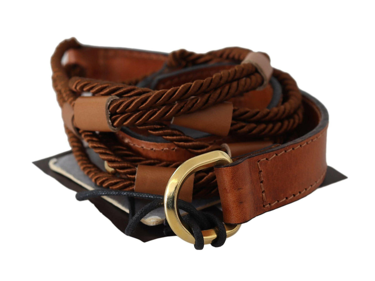 Scervino Street Brown Leather Braided Rope Gold Buckle  Belt -   -  Scervino Street.