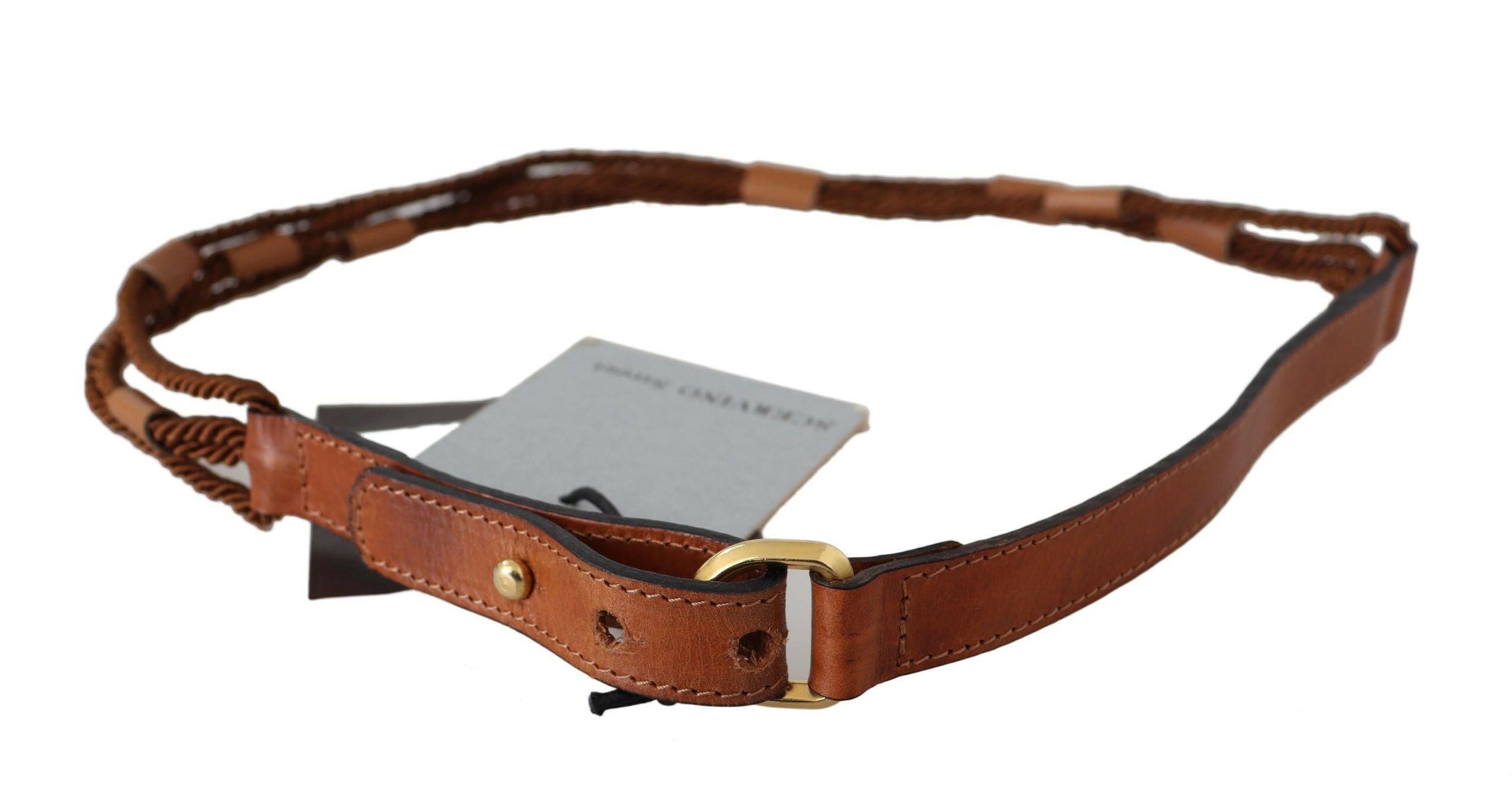 Scervino Street Brown Leather Braided Rope Gold Buckle  Belt -   -  Scervino Street.