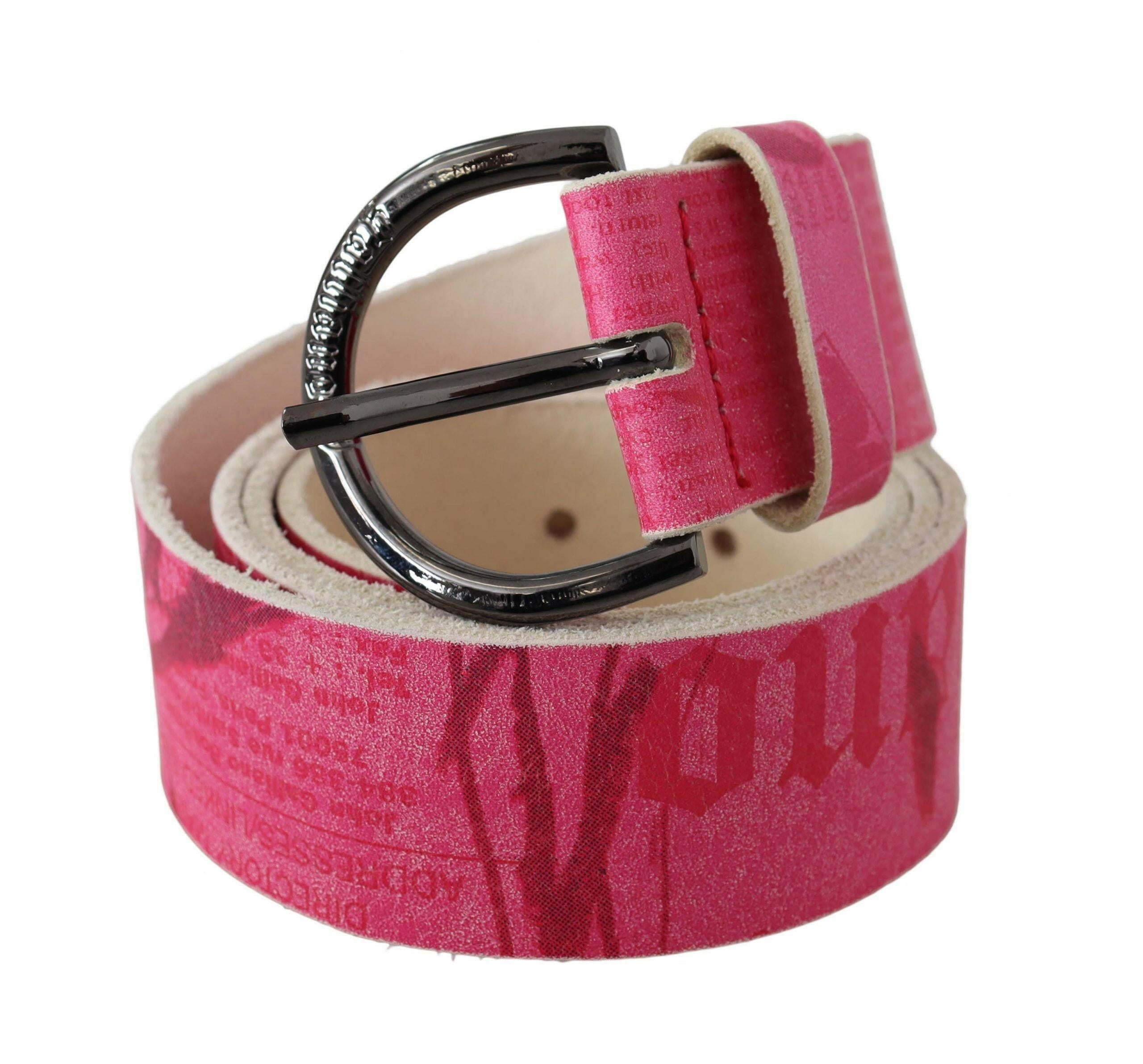 John Galliano Pink Leather Letter Logo Design Round Buckle Belt -   -  John Galliano.