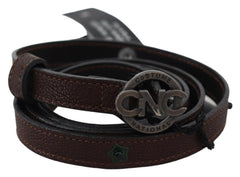 Costume National Brown Skinny Leather Round Logo Buckle Belt -   -  Costume National.