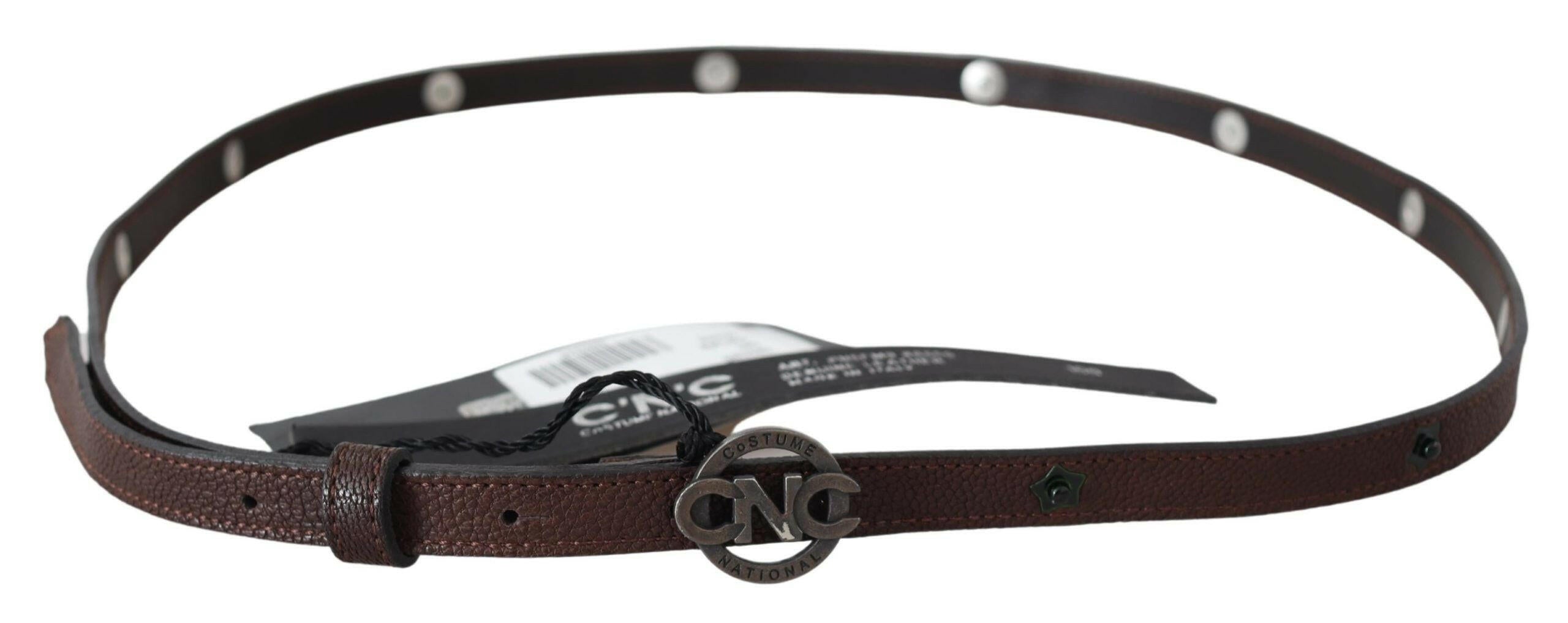 Costume National Brown Skinny Leather Round Logo Buckle Belt -   -  Costume National.