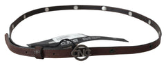 Costume National Brown Skinny Leather Round Logo Buckle Belt -   -  Costume National.