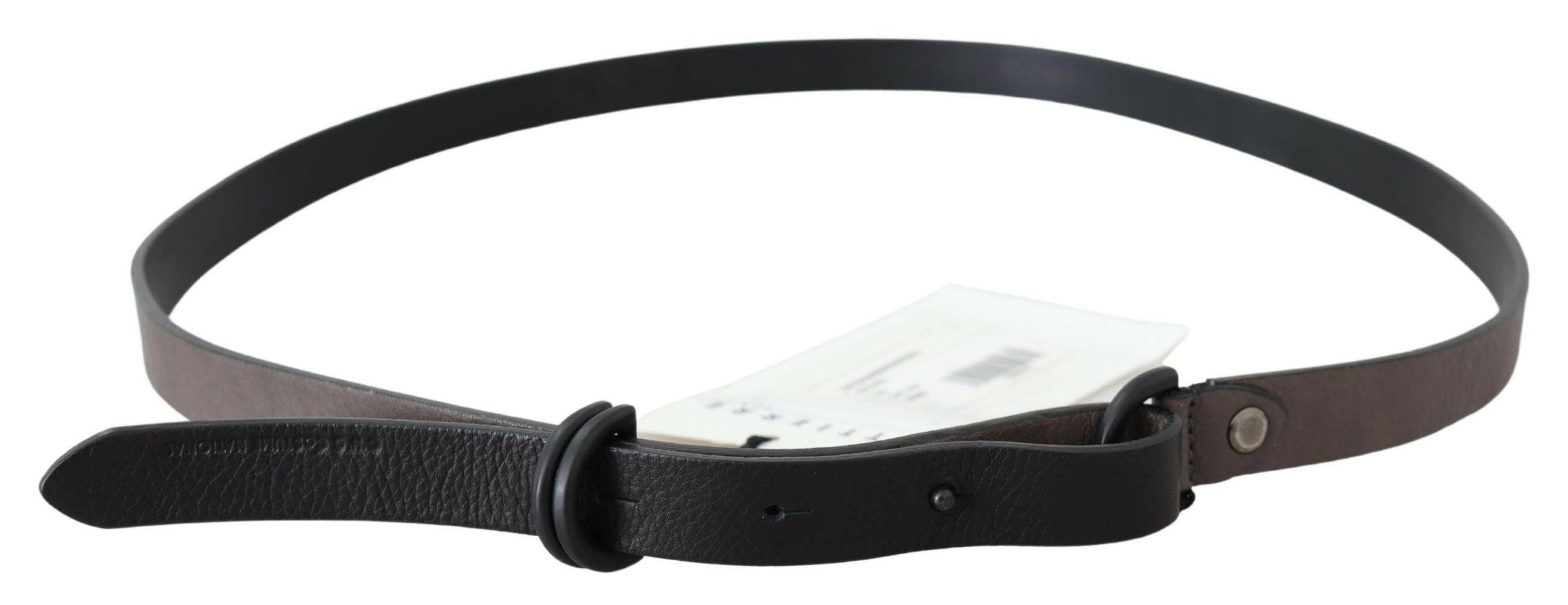 Costume National Brown Leather Skinny Round Buckle Belt -   -  Costume National.