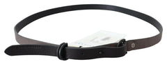 Costume National Brown Leather Skinny Round Buckle Belt -   -  Costume National.