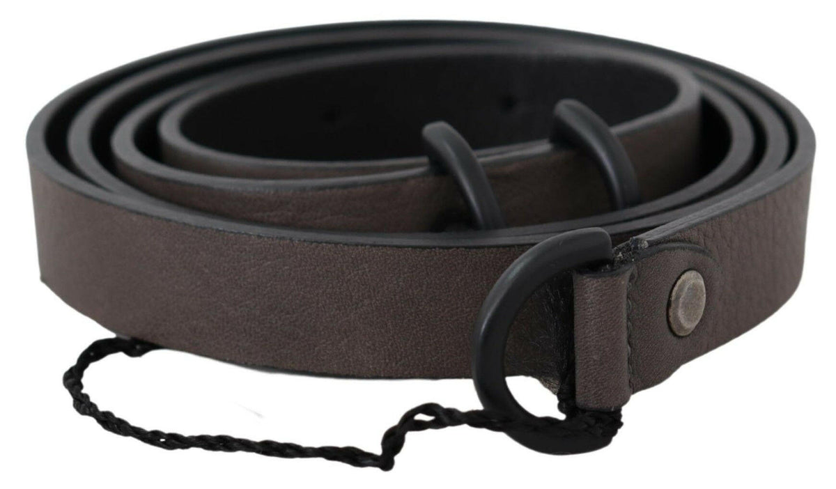 Costume National Brown Leather Skinny Round Buckle Belt -   -  Costume National.