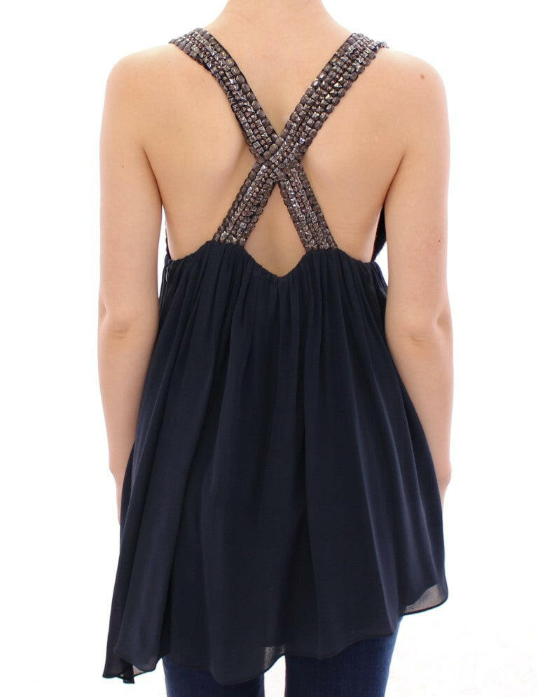 Anaikka Navy Blue Studs Embellished Top Blouse -   -  Anaikka.