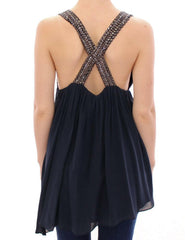 Anaikka Navy Blue Studs Embellished Top Blouse -   -  Anaikka.