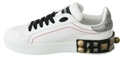 Dolce & Gabbana White Leather Crystal Roses Floral Sneakers Shoes -   -  Dolce & Gabbana.