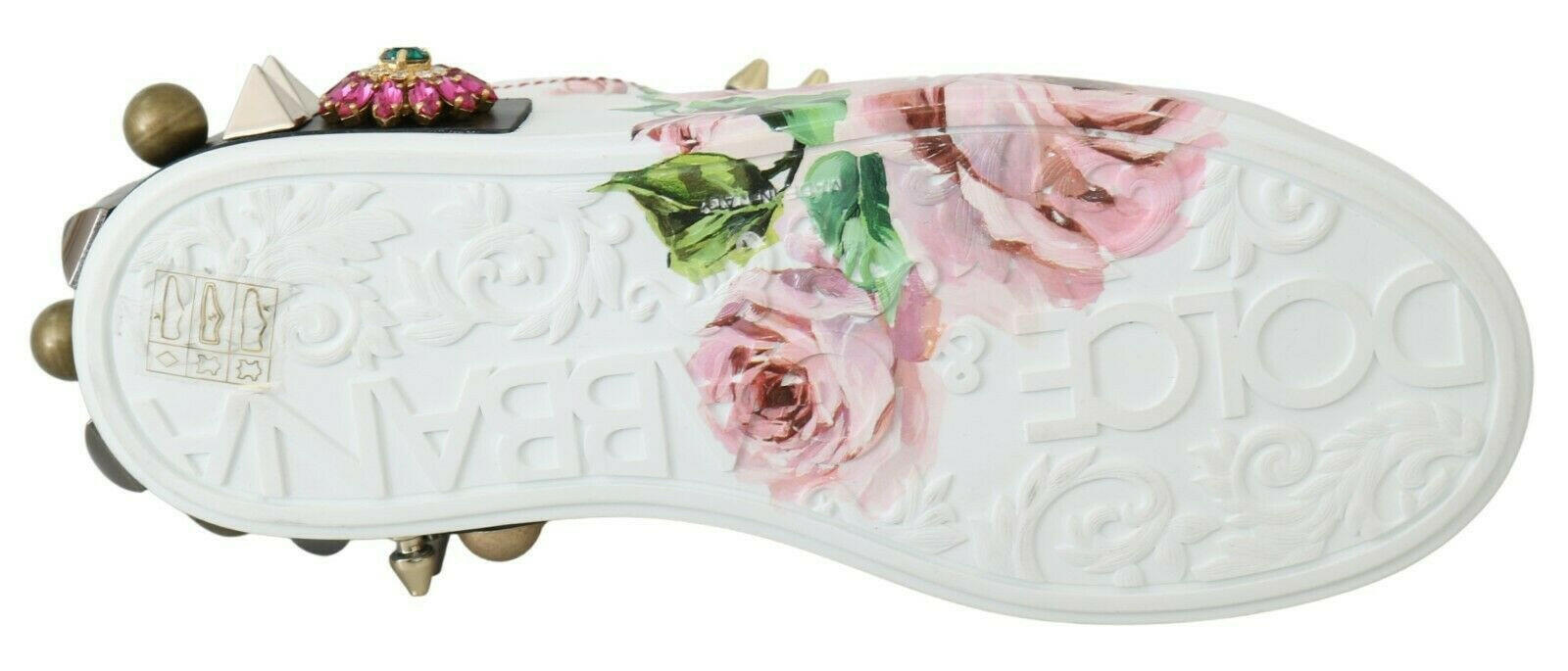 Dolce & Gabbana White Leather Crystal Roses Floral Sneakers Shoes -   -  Dolce & Gabbana.