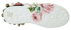 Dolce & Gabbana White Leather Crystal Roses Floral Sneakers Shoes -   -  Dolce & Gabbana.