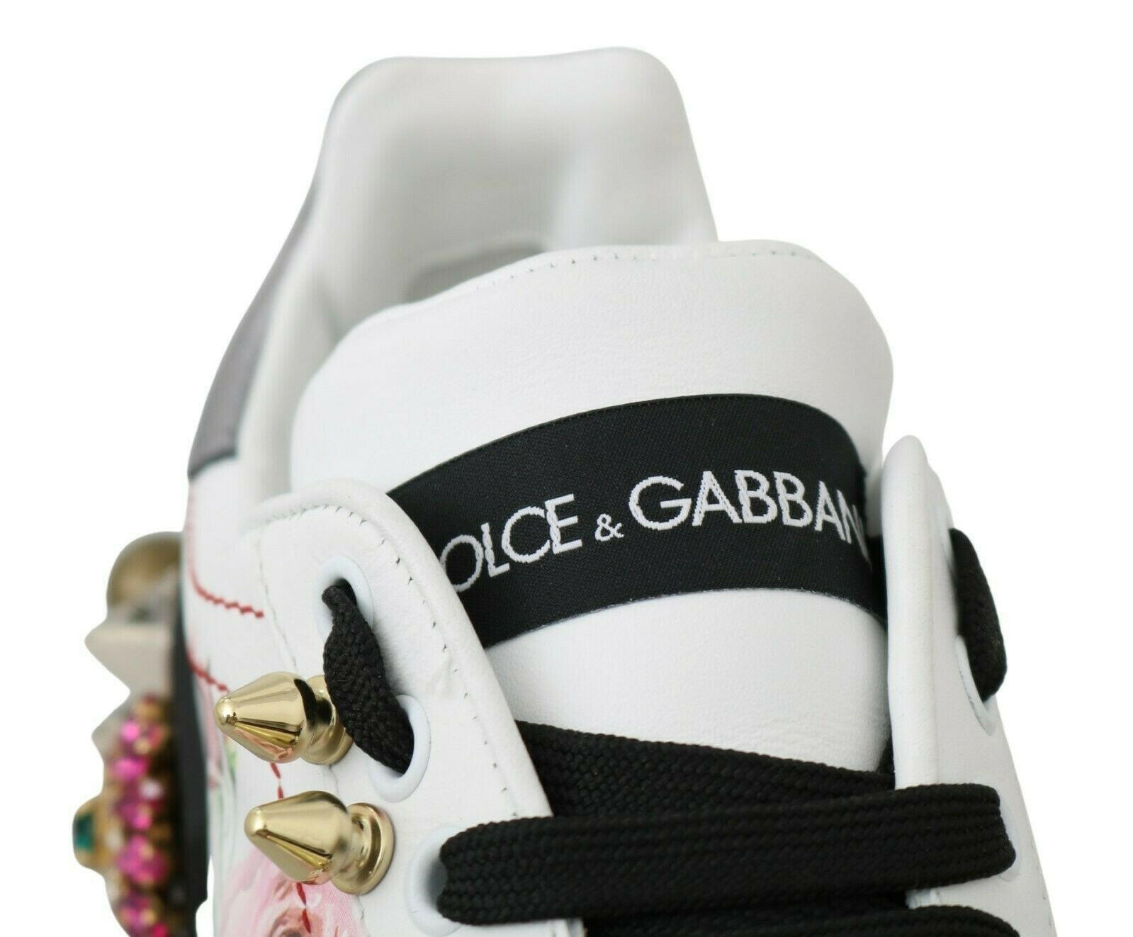 Dolce & Gabbana White Leather Crystal Roses Floral Sneakers Shoes -   -  Dolce & Gabbana.