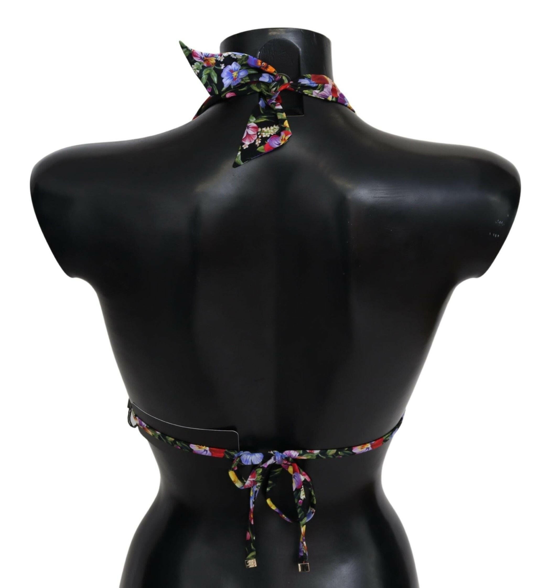 Dolce & Gabbana Black Floral Print Swimsuit Beachwear Bikini Tops -   -  Dolce & Gabbana.