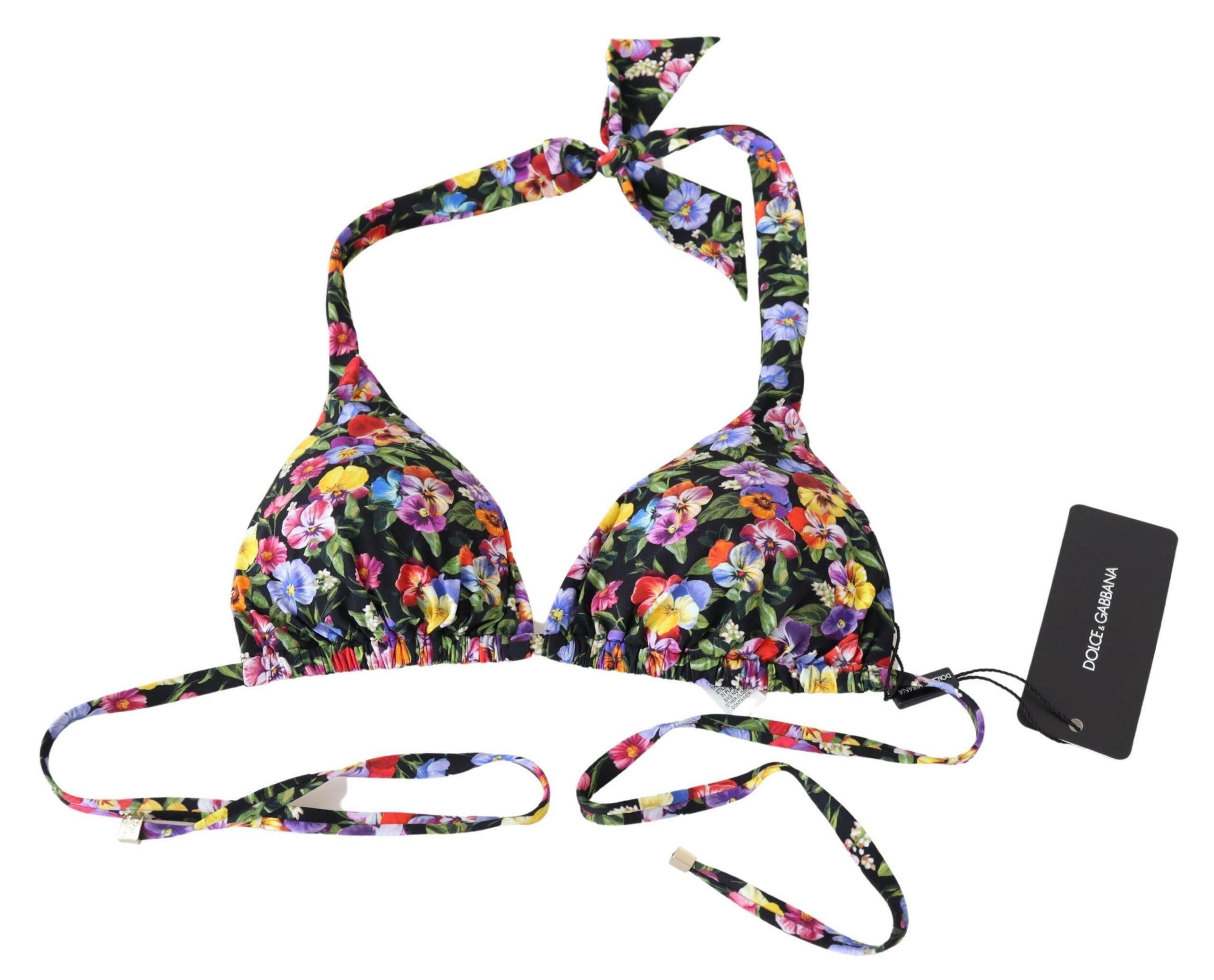 Dolce & Gabbana Black Floral Print Swimsuit Beachwear Bikini Tops -   -  Dolce & Gabbana.