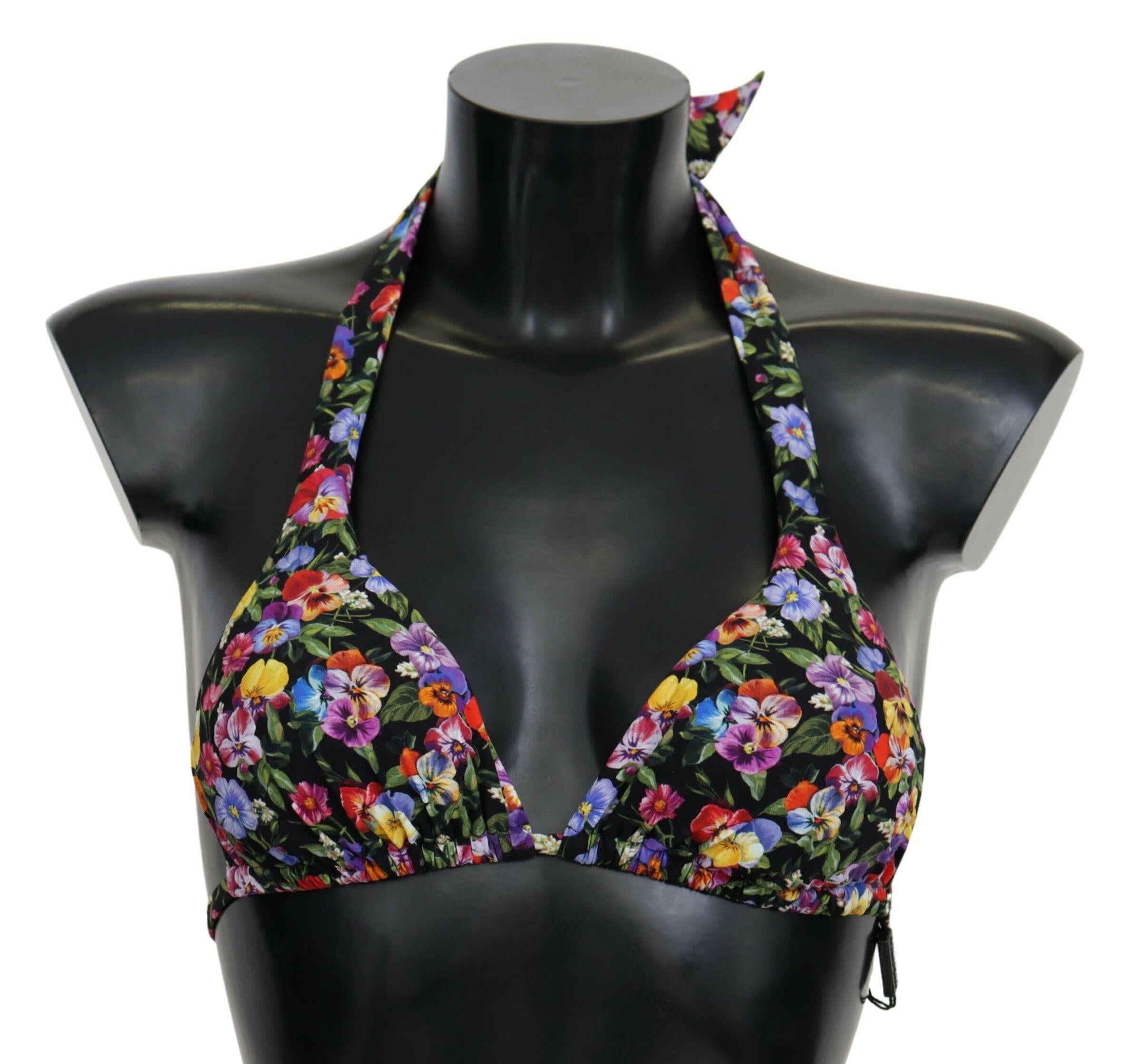Dolce & Gabbana Black Floral Print Swimsuit Beachwear Bikini Tops -   -  Dolce & Gabbana.