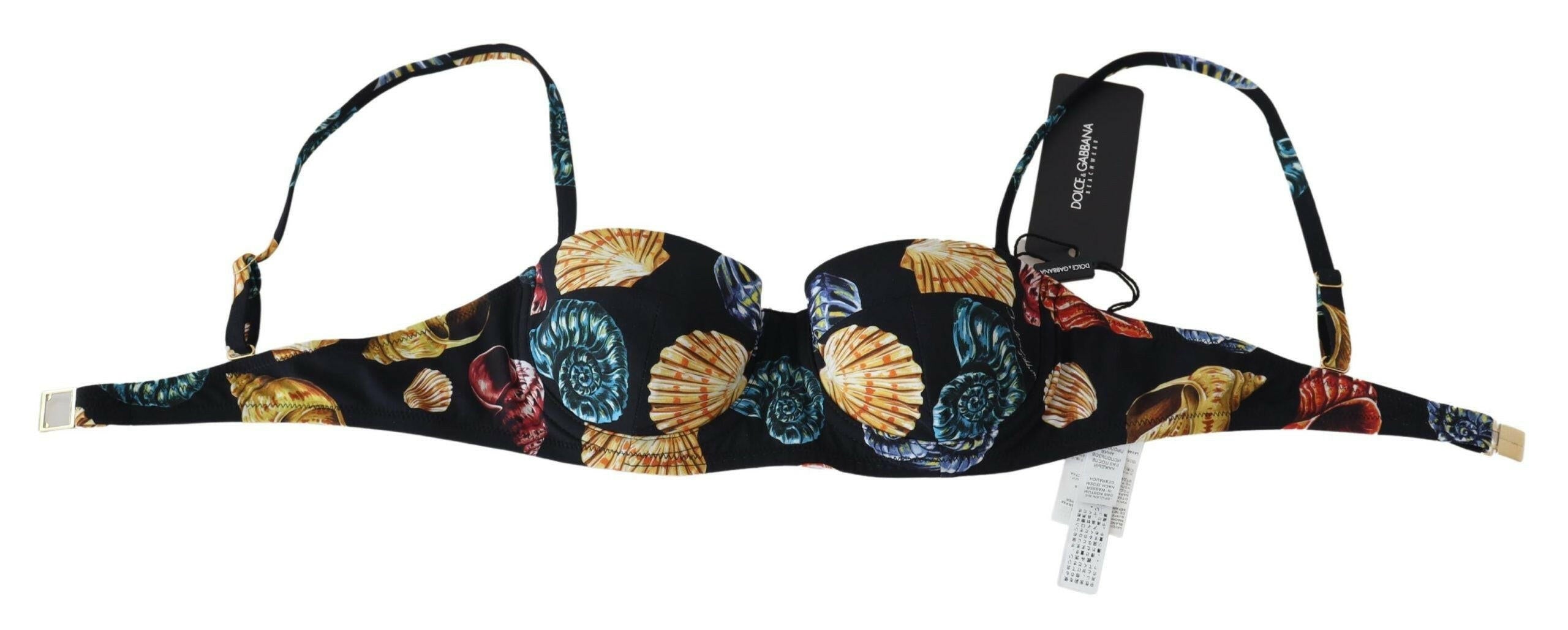 Dolce & Gabbana Black Seashells Print Women Swimwear Bikini Tops -   -  Dolce & Gabbana.