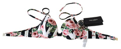 Dolce & Gabbana Multicolor Striped Rose Print Swimwear Bikini Tops -   -  Dolce & Gabbana.