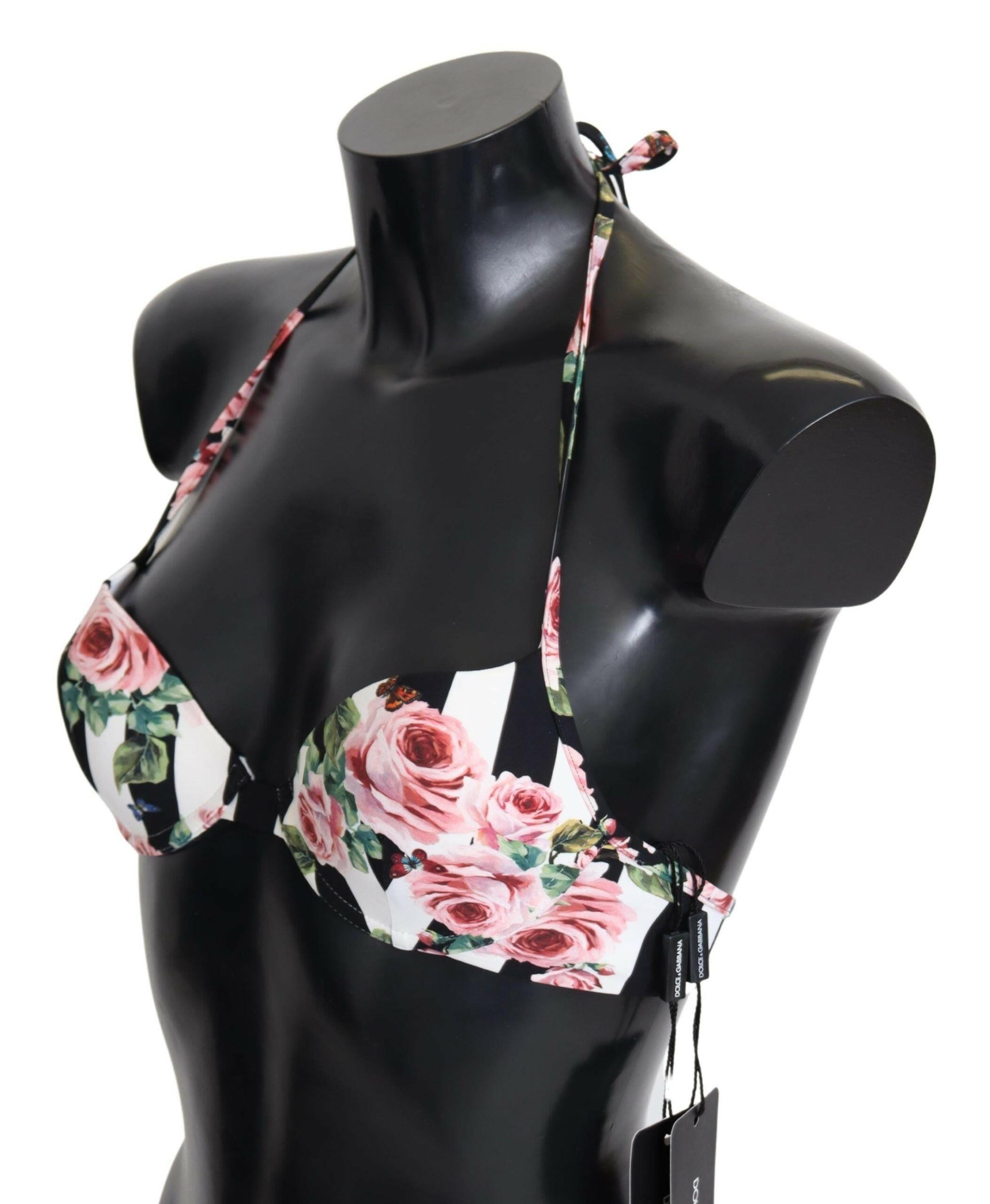 Dolce & Gabbana Multicolor Striped Rose Print Swimwear Bikini Tops -   -  Dolce & Gabbana.