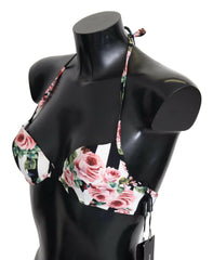 Dolce & Gabbana Multicolor Striped Rose Print Swimwear Bikini Tops -   -  Dolce & Gabbana.