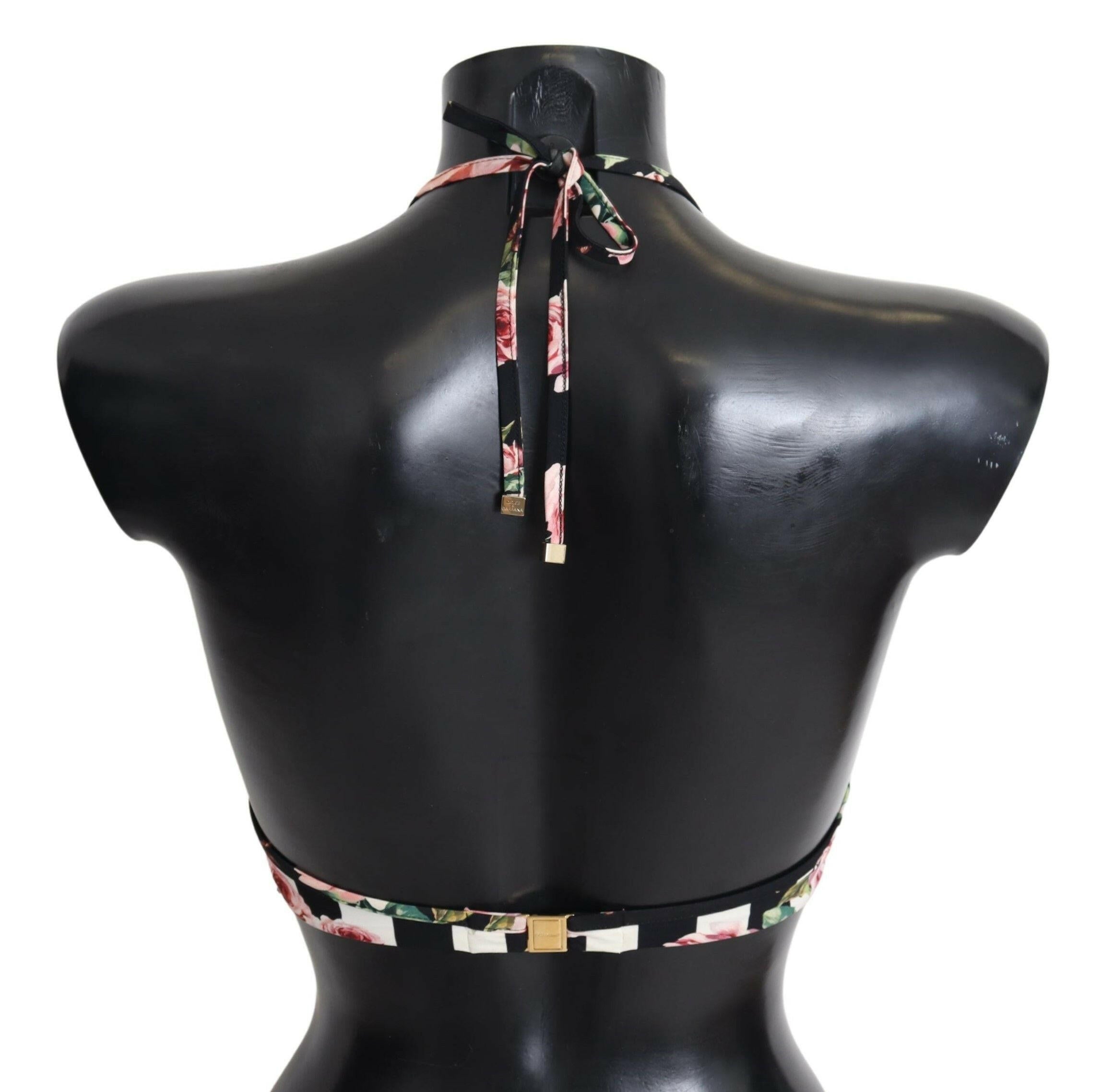 Dolce & Gabbana Multicolor Striped Rose Print Swimwear Bikini Tops -   -  Dolce & Gabbana.