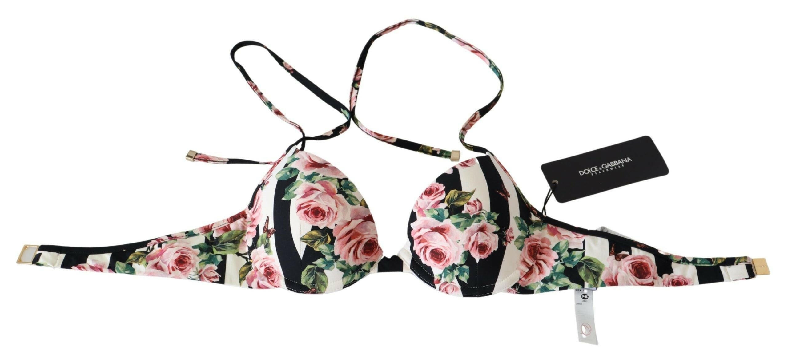 Dolce & Gabbana Multicolor Striped Rose Print Swimwear Bikini Tops -   -  Dolce & Gabbana.
