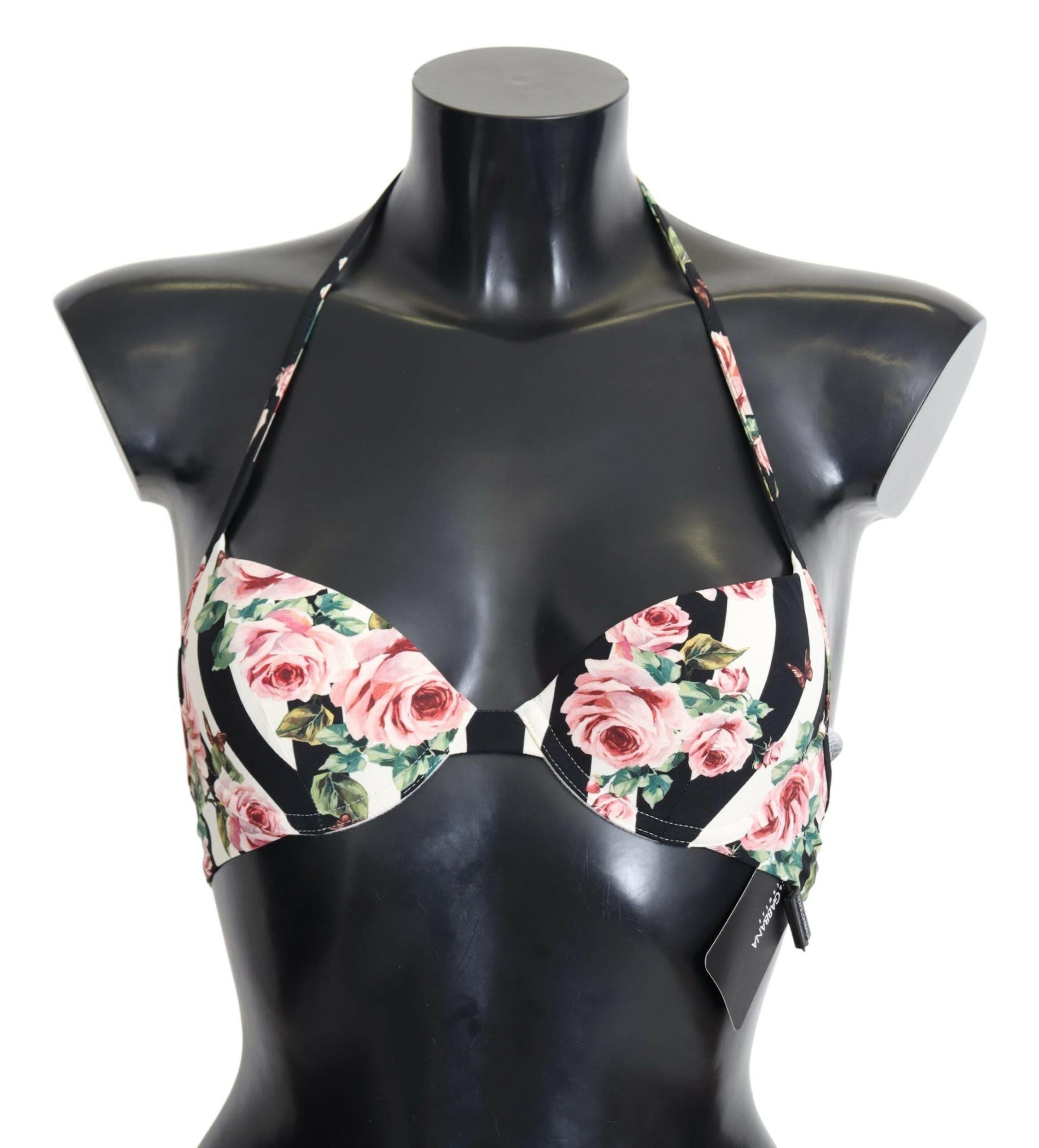 Dolce & Gabbana Multicolor Striped Rose Print Swimwear Bikini Tops -   -  Dolce & Gabbana.