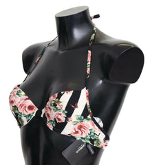 Dolce & Gabbana Multicolor Striped Rose Print Swimwear Bikini Tops -   -  Dolce & Gabbana.