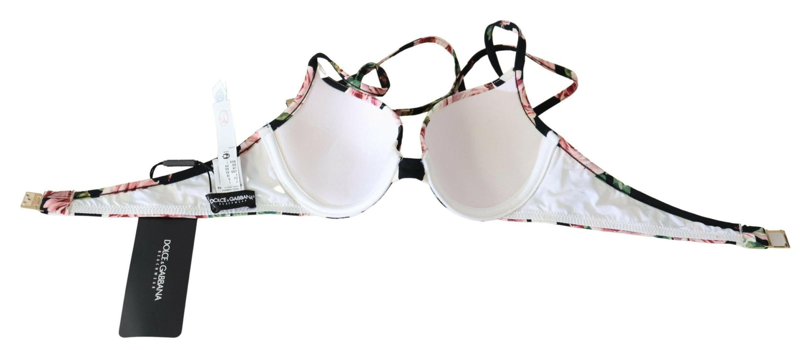 Dolce & Gabbana Multicolor Striped Rose Print Swimwear Bikini Tops -   -  Dolce & Gabbana.