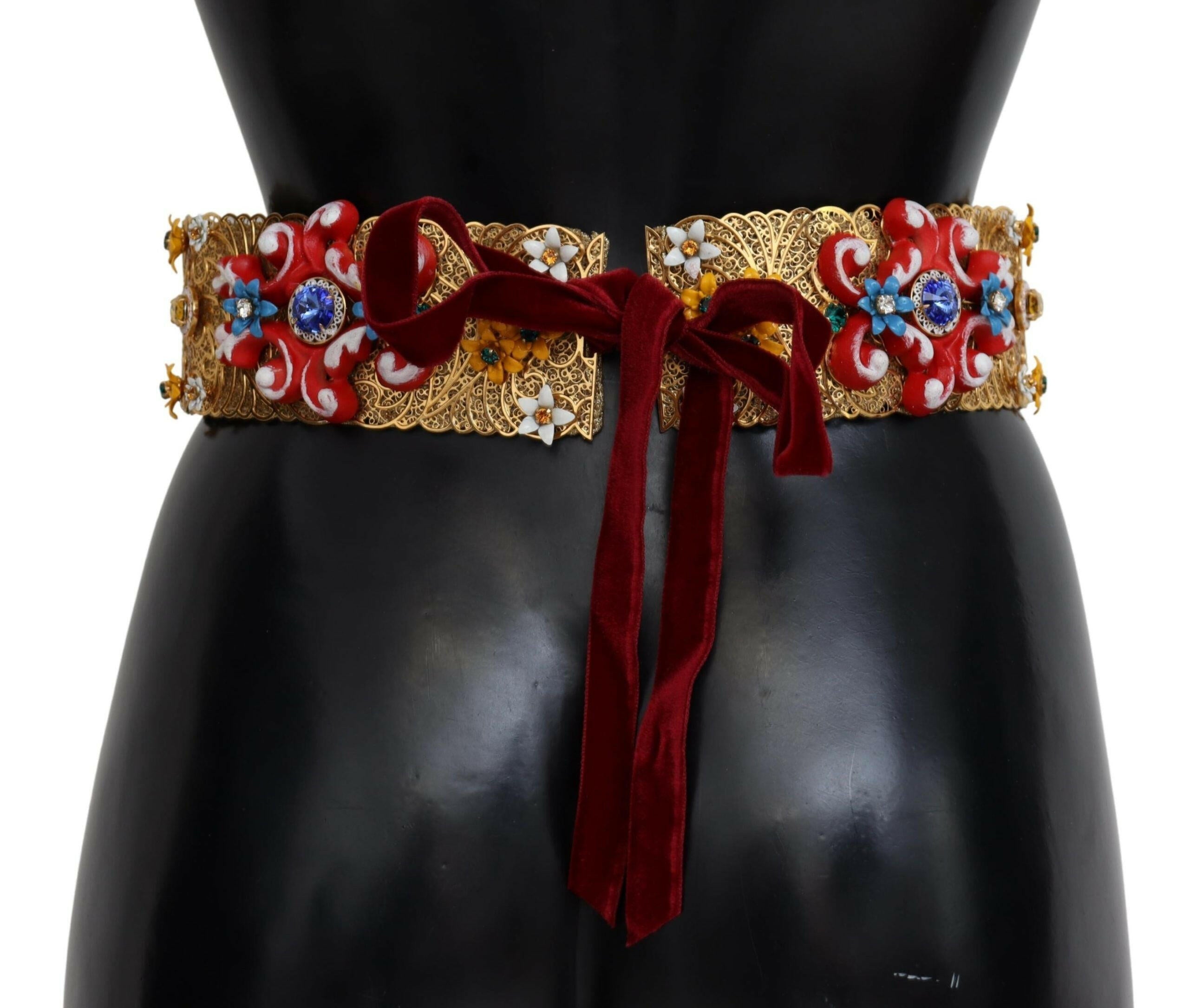Dolce & Gabbana Embellished Floral Crystal Wide Waist Carretto Belt -   -  Dolce & Gabbana.