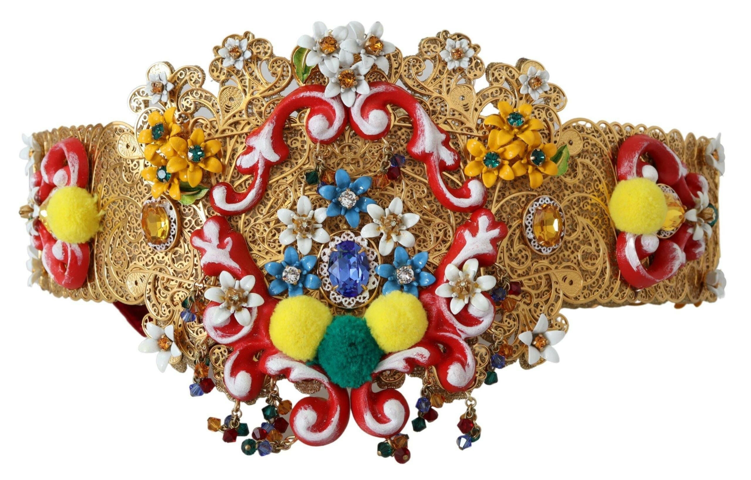 Dolce & Gabbana Embellished Floral Crystal Wide Waist Carretto Belt -   -  Dolce & Gabbana.