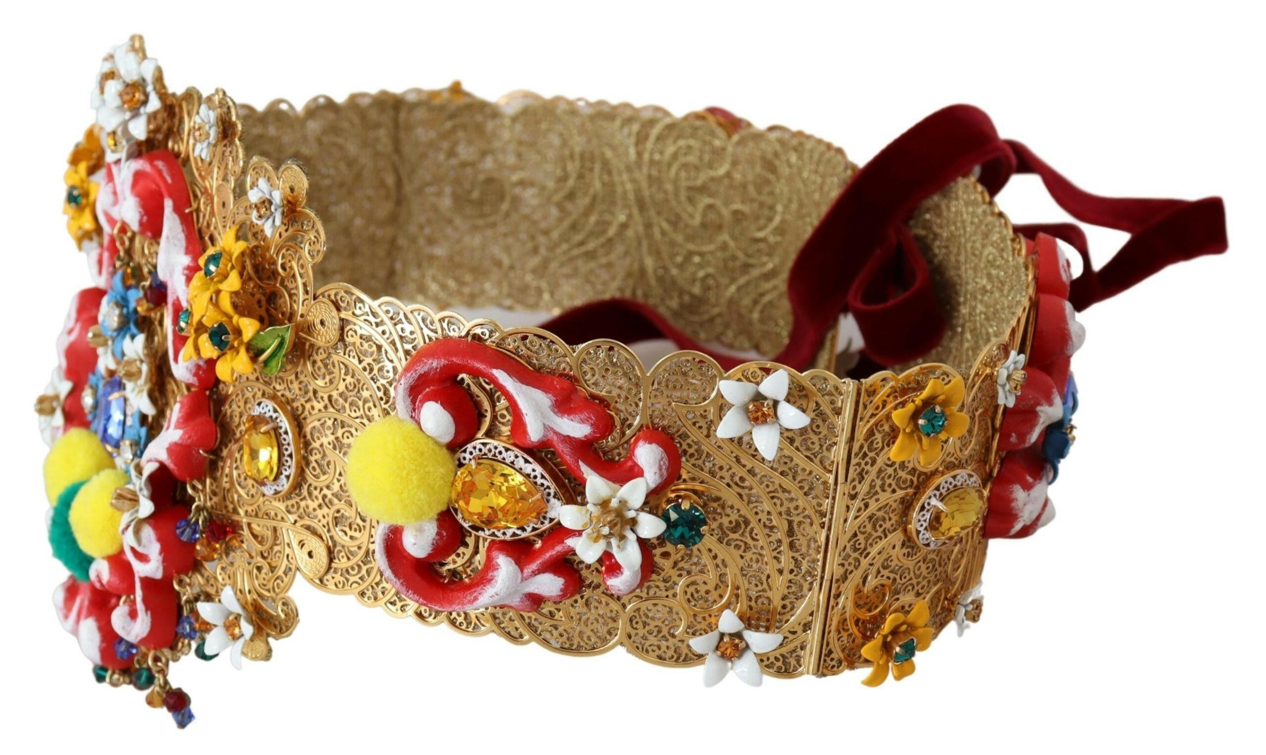 Dolce & Gabbana Embellished Floral Crystal Wide Waist Carretto Belt -   -  Dolce & Gabbana.
