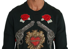 Dolce & Gabbana Green Crystal Heart Roses Gun Sweater -   -  Dolce & Gabbana.