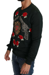 Dolce & Gabbana Green Crystal Heart Roses Gun Sweater -   -  Dolce & Gabbana.