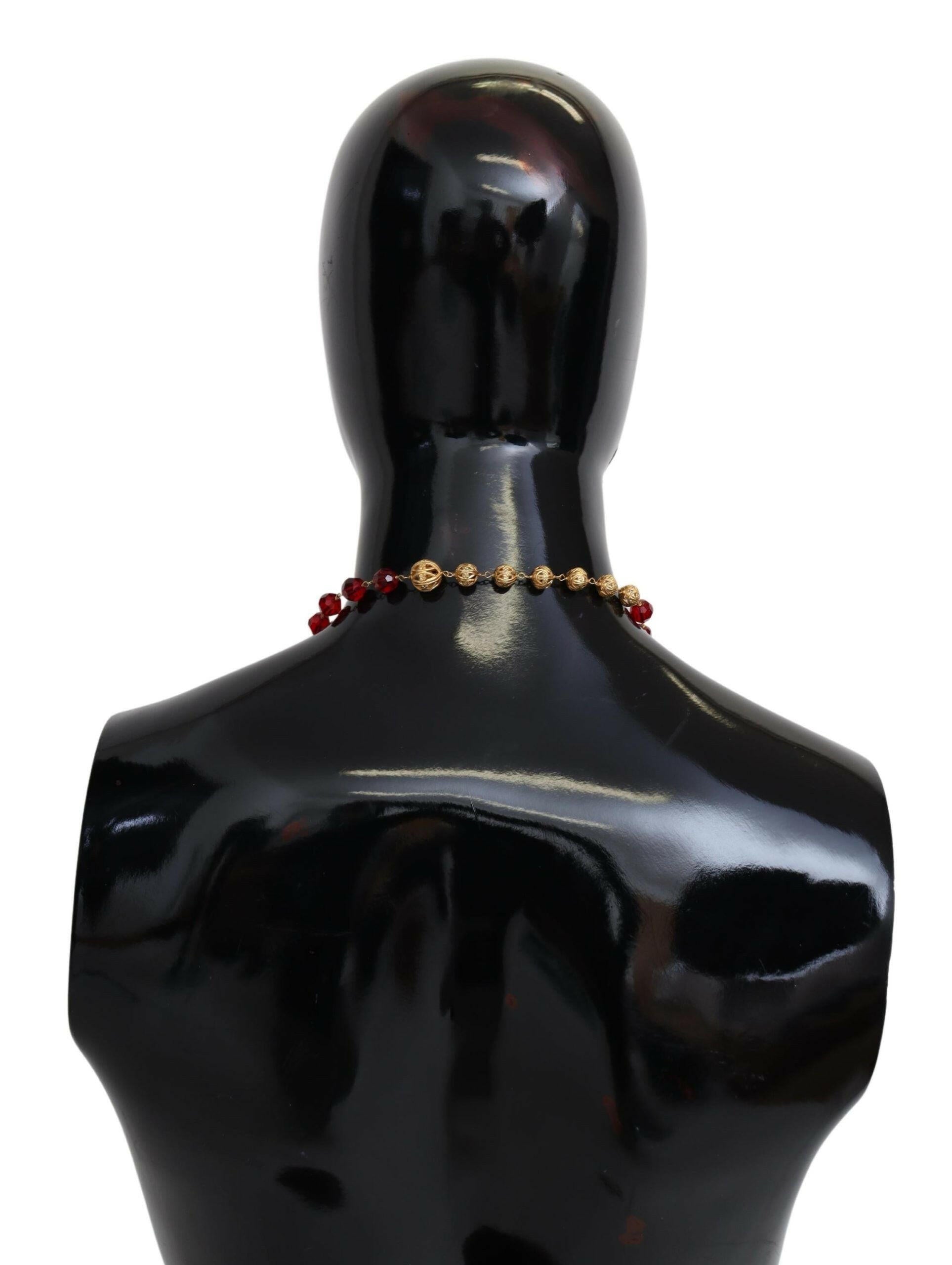 Dolce & Gabbana Gold Tone Brass Red Crystals Pendant Opera Chain  Necklace -   -  Dolce & Gabbana.