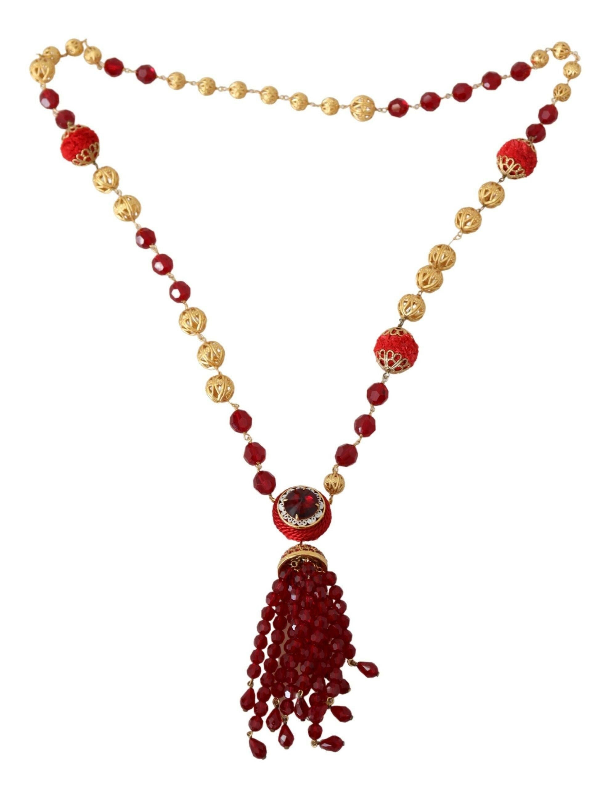 Dolce & Gabbana Gold Tone Brass Red Crystals Pendant Opera Chain  Necklace -   -  Dolce & Gabbana.